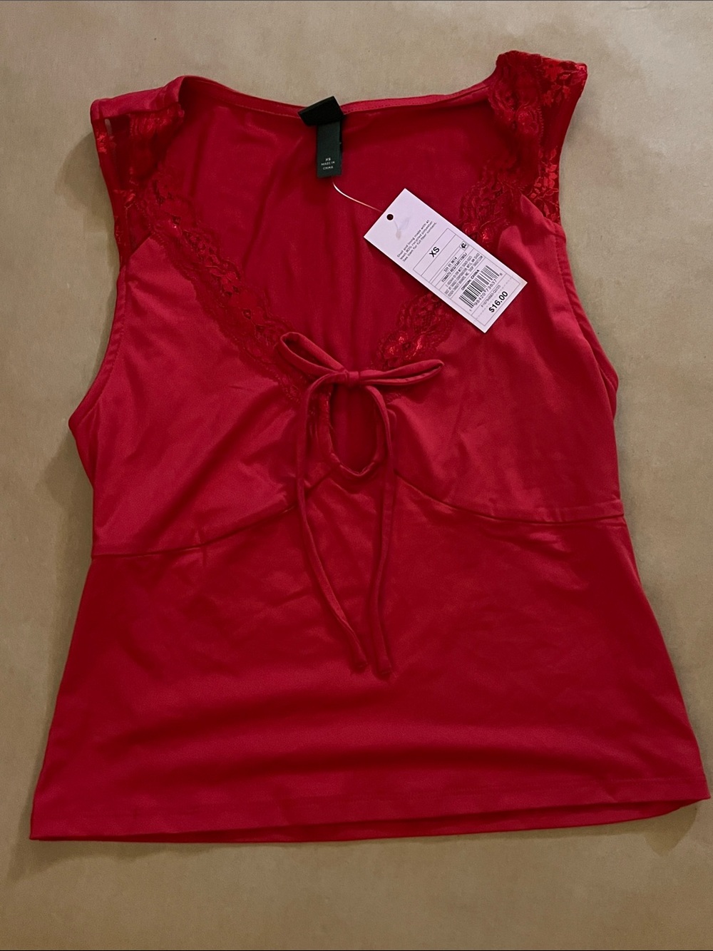 wild fable Red Lace-Trim Tie-Front Camisole